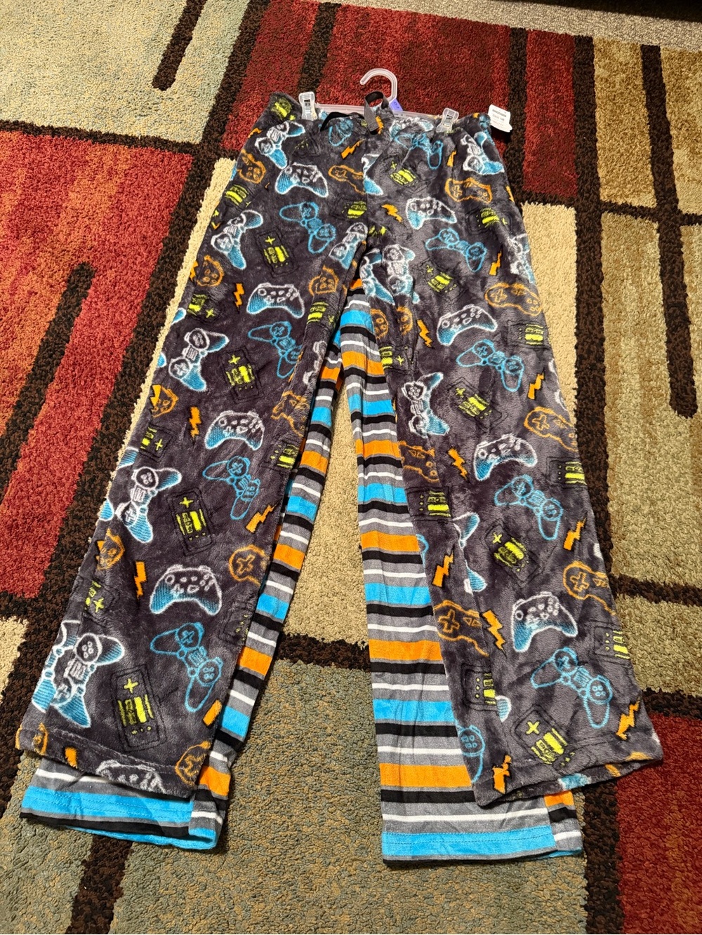 Kids Grey Gaming Print Pajama Pants with Blue & Orange Accents